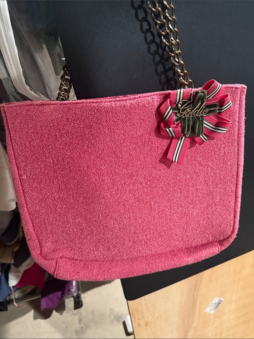 Goldie Hot Pink Chain-Handle Shoulder Bag with Bow Accent